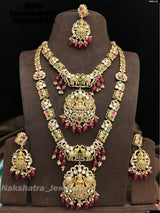 Victorian Polish with Nakshi Work Bridal Combo Set (Jaadu Kundan Stones) - Nakshatra Jewels