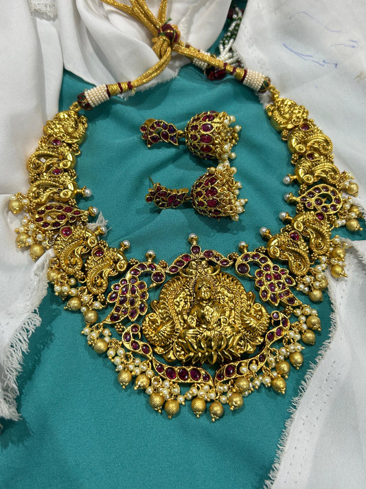 Nakshi Work with Kempu Stones Bridal Necklace