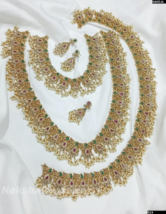 Premium Matt with Kempu Stones Bridal Combo Set