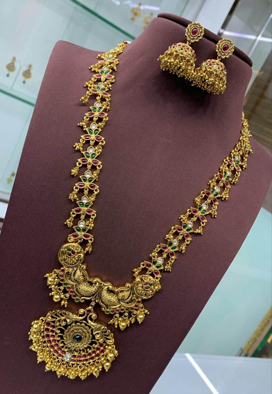 Nakshi Work with Kempu Stones Bridal Haram