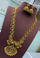 Nakshi Work with Kempu Stones Bridal Haram - Nakshatra Jewels