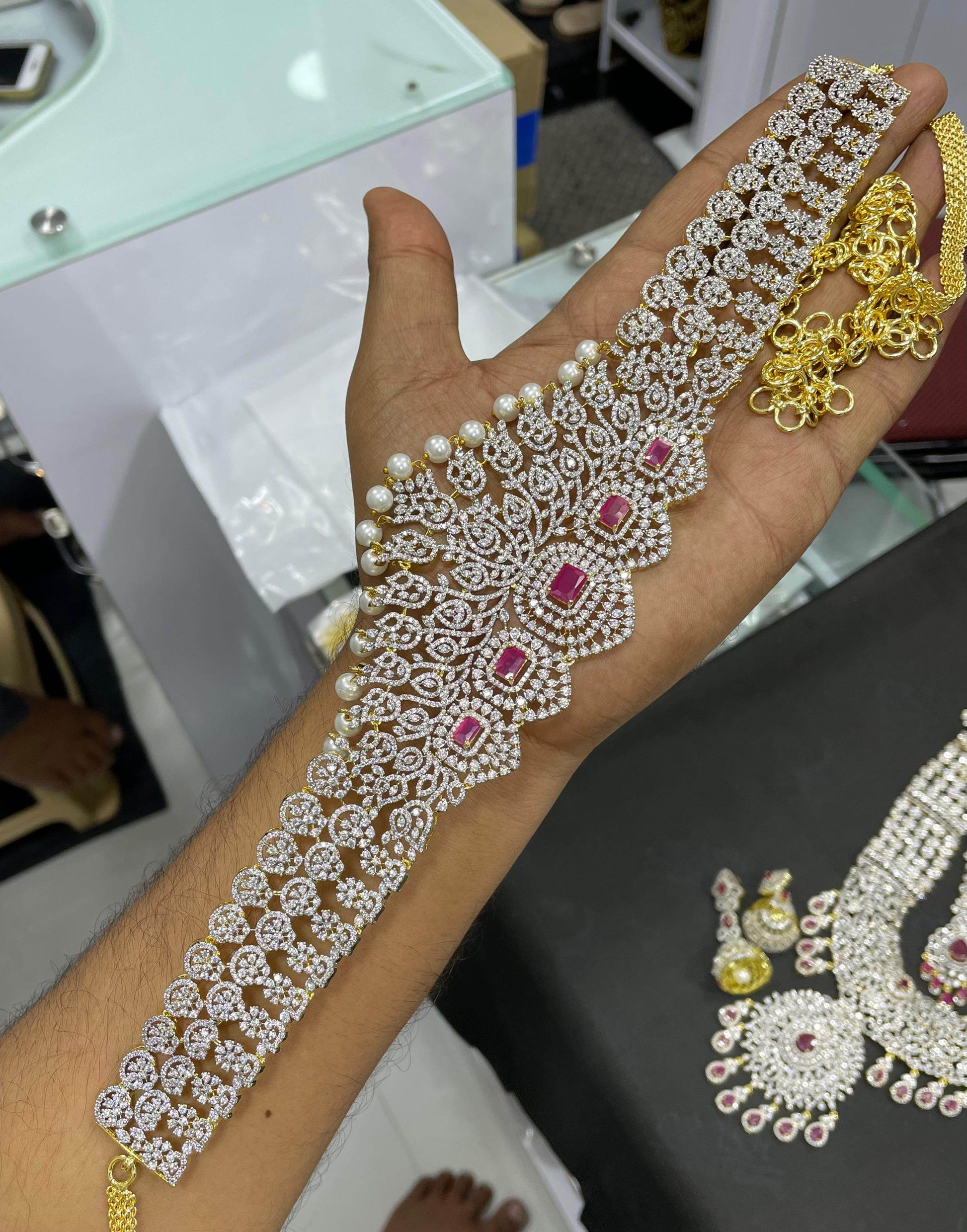 American Diamond Stones Hip Chain - Nakshatra Jewels