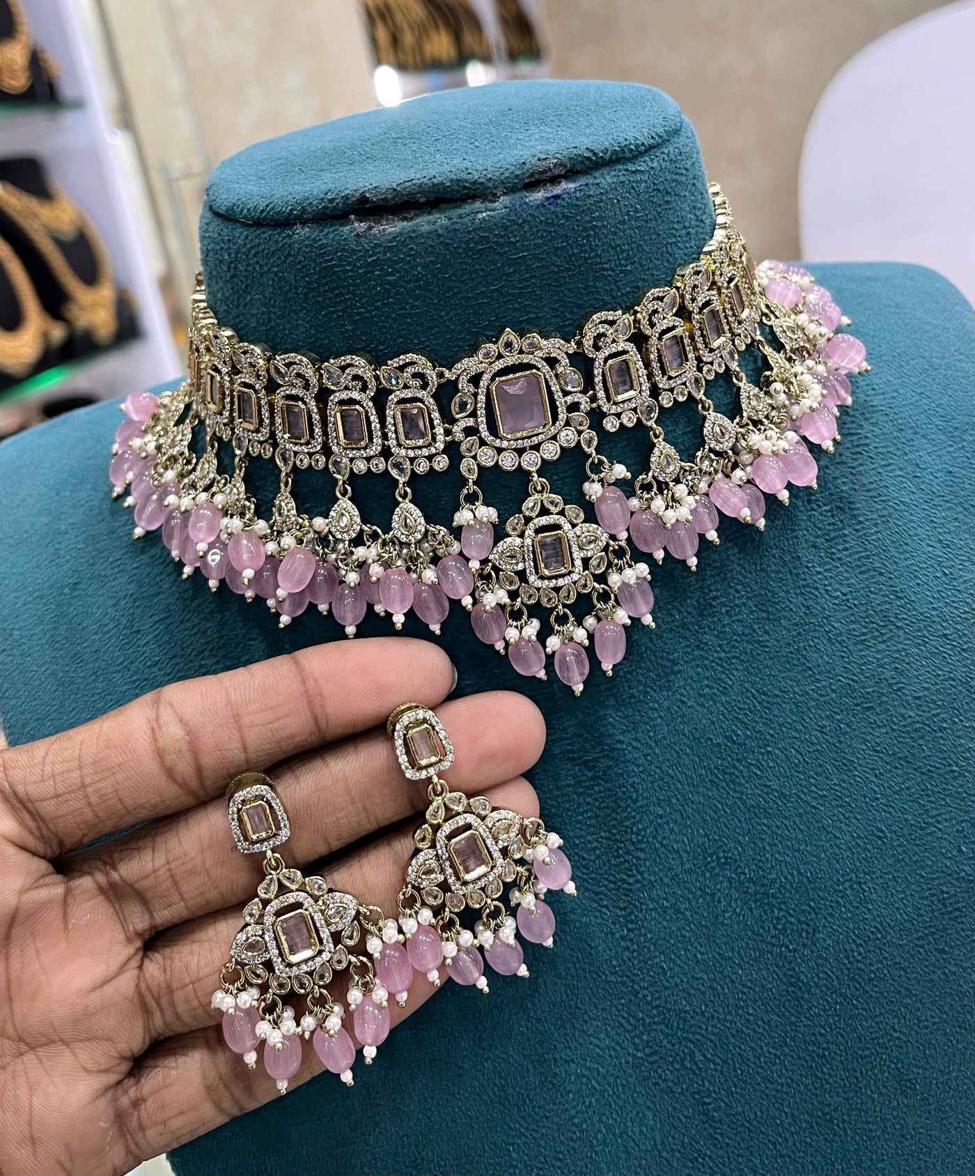 Victorian Polish with AD & Mossianite Stones Bridal Choker