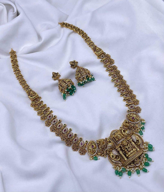 Nakshi Work with AD Stones Bridal Haram - Nakshatra Jewels