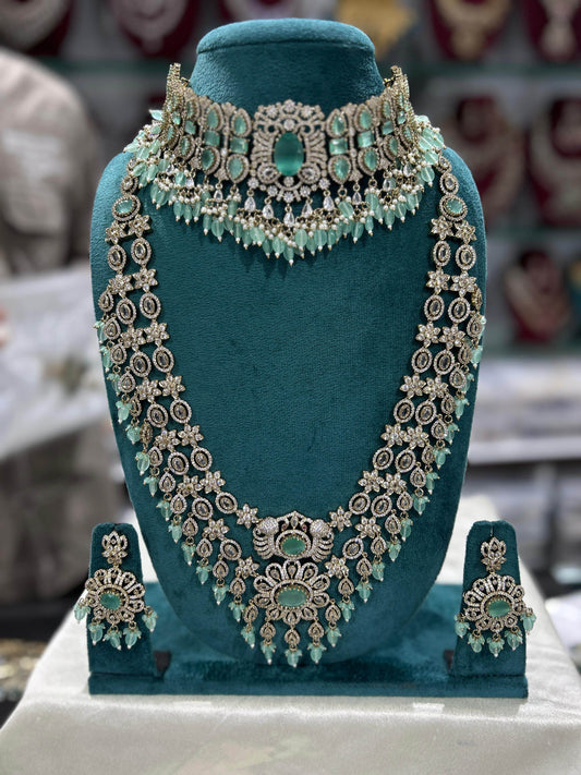 Victorian Polish with Moissanite Stones Bridal Combo - Nakshatra Jewels
