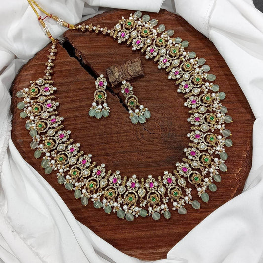 Victorian Polish with Jadau Kundan & AD Stones Bridal Haram - Nakshatra Jewels