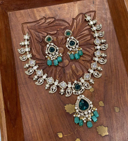 Victorian Polish with Moissanite Stones Necklace - Nakshatra Jewels