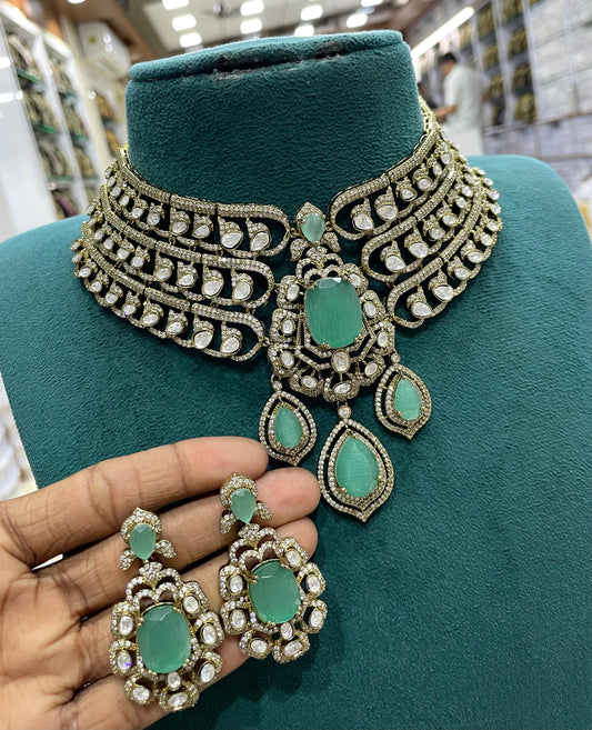 Victorian Polish with AD & Mossianite Stones Bridal Choker