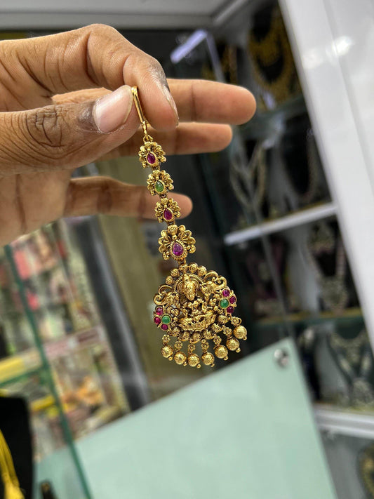 Premium Matt with Kempu Stones Tikka - Nakshatra Jewels