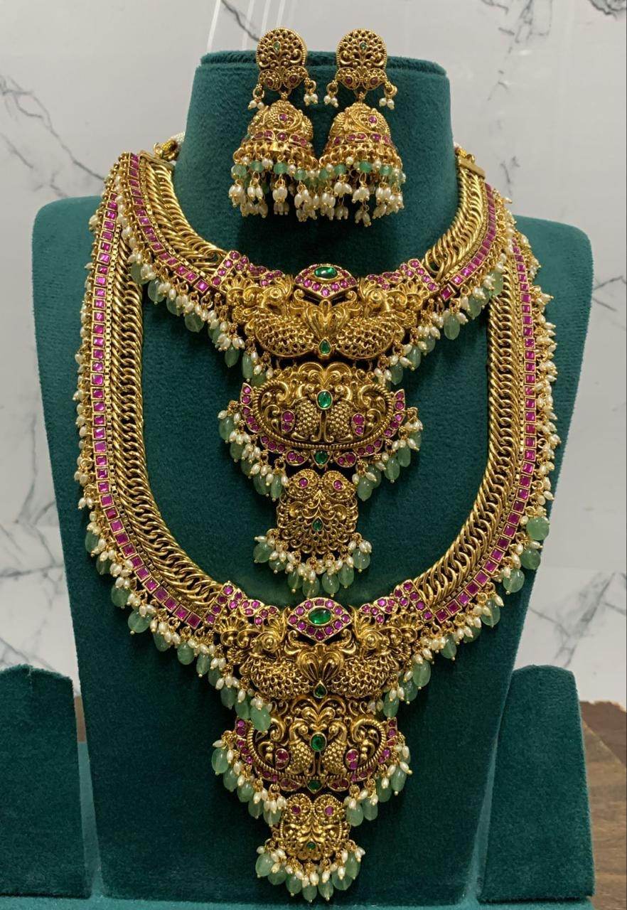 Nakshi Work with Jaadu Kundan Stones Bridal Combo - Nakshatra Jewels