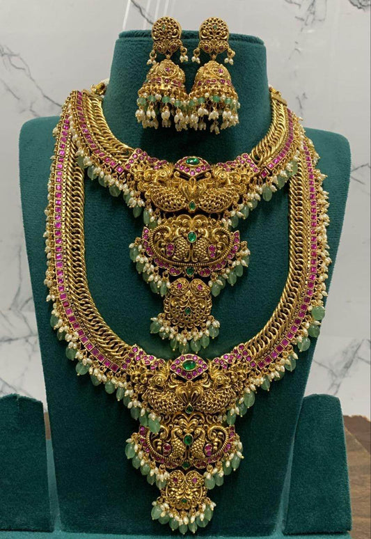Nakshi Work with Jaadu Kundan Stones Bridal Combo - Nakshatra Jewels