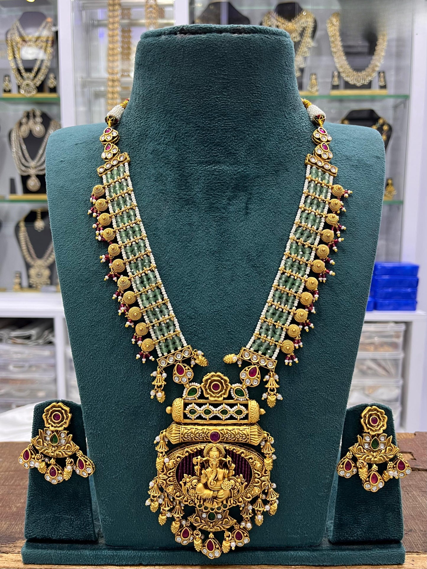 Nagasi work with Kempu Stones Pendent Beads Haram