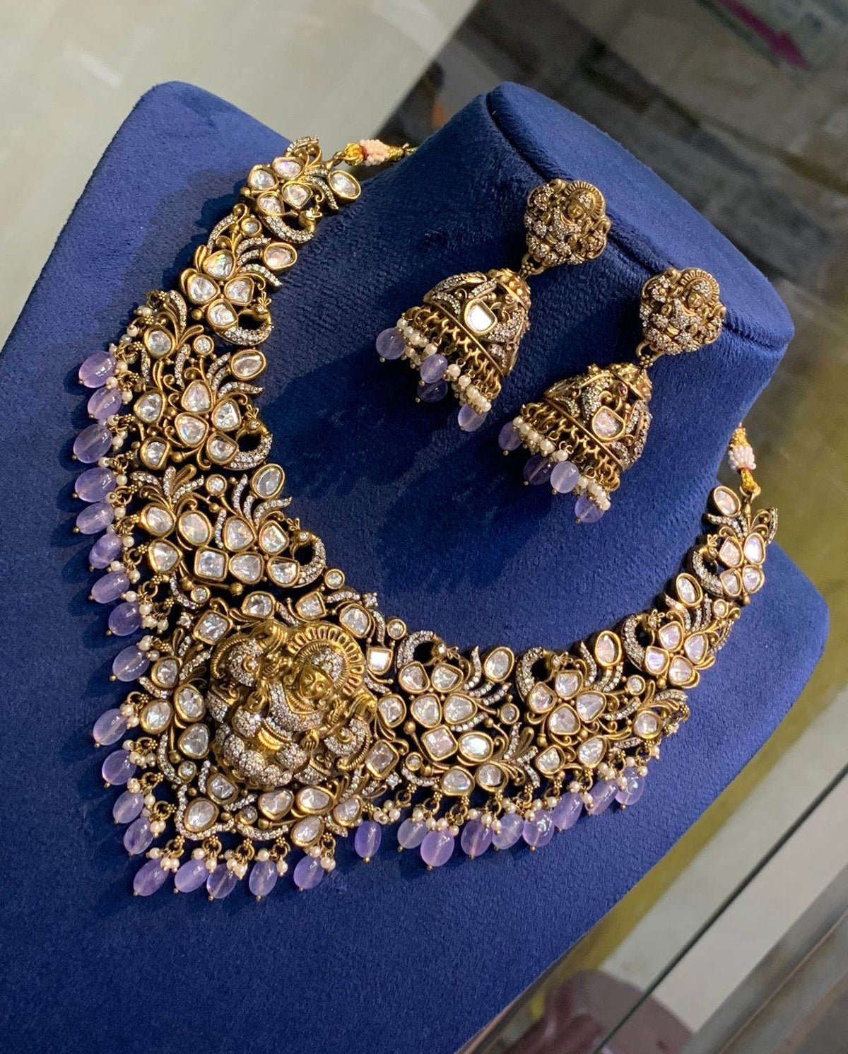 Victorian Polish with AD & Moissanite Stones Bridal Necklace