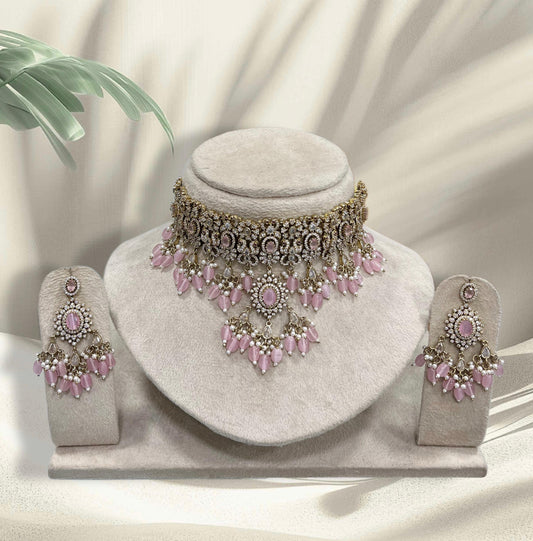 Victorian Polish AD Stones Bridal Neck Set