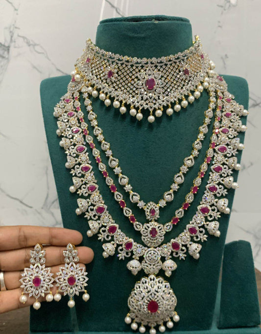 American Diamond Stones Bridal Combo Set - Nakshatra Jewels