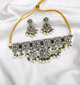 Victorian Polish with Moissanite & AD Stones Choker - Nakshatra Jewels