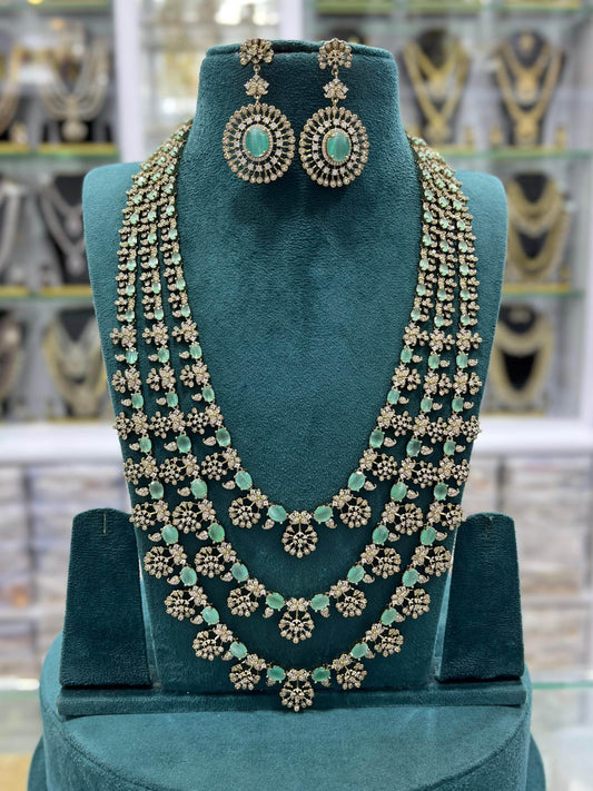 Victorian Polish with AD Stones Bridal Layer Haram - Nakshatra Jewels