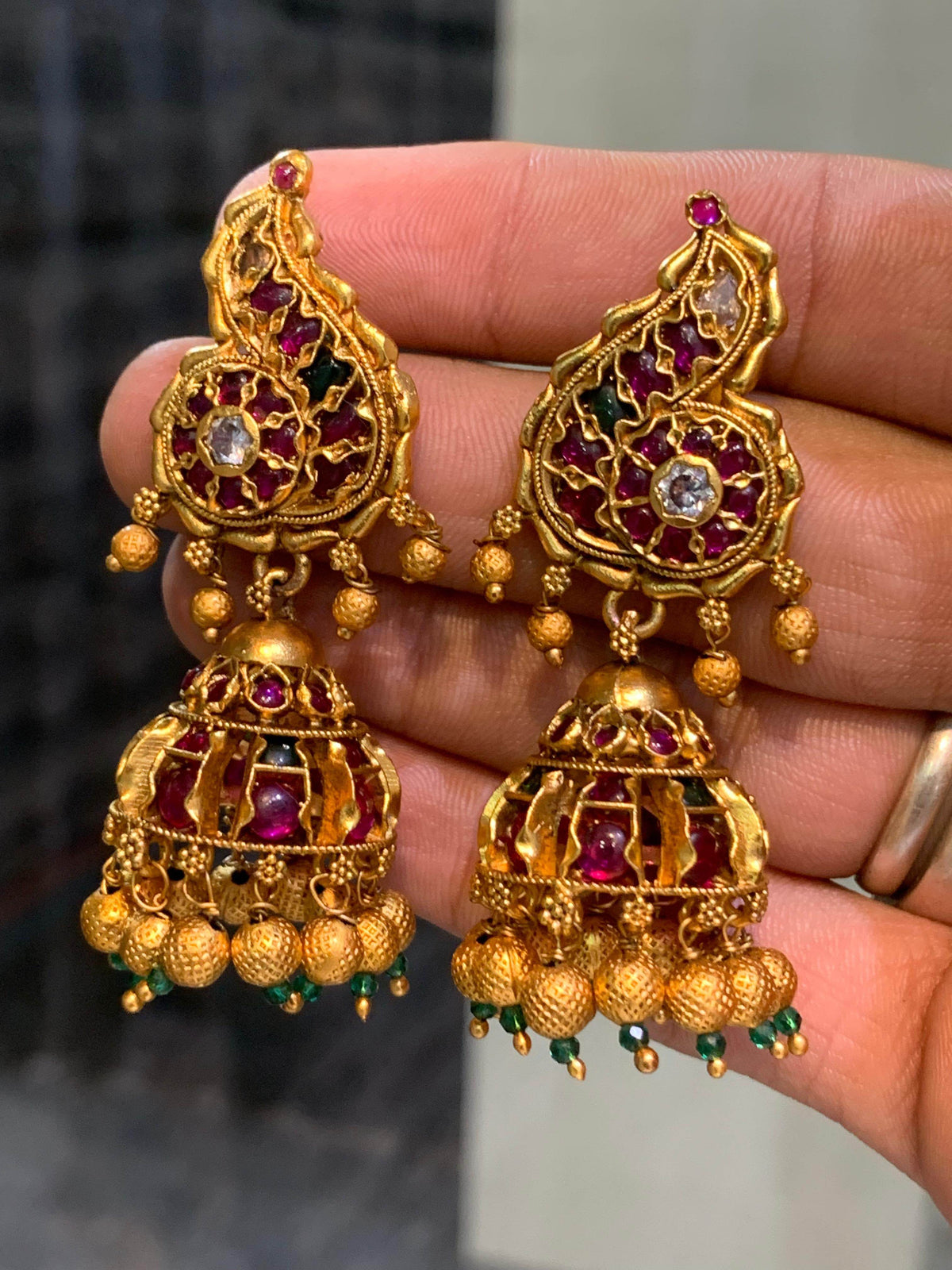 Premium Matt with Kempu Stones Earrings