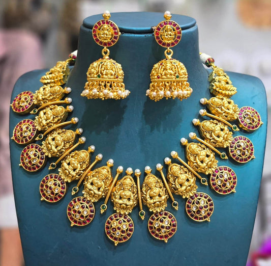 Nagasi Work with Kempu Stones Bridal Necklace - Nakshatra Jewels