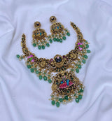 Nakshi Work with Kempu Stones Bridal Necklace
