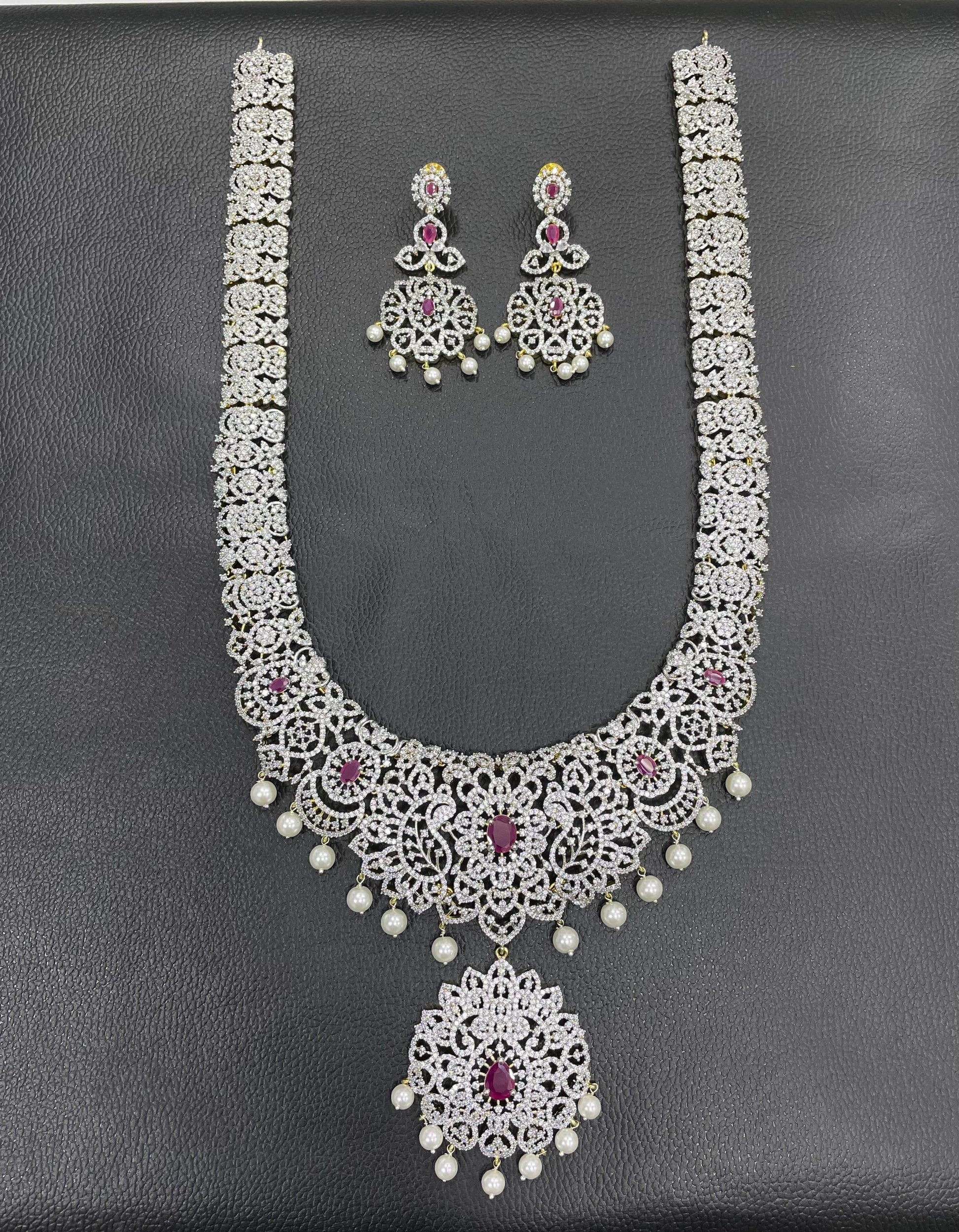 American Diamond Stones Bridal Haram - Nakshatra Jewels