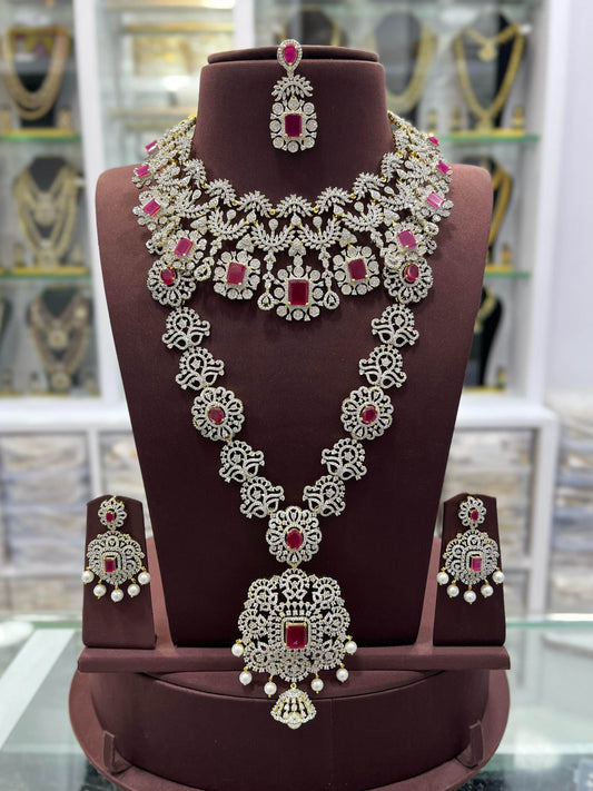American Diamond Stones Bridal Combo Set - Nakshatra Jewels