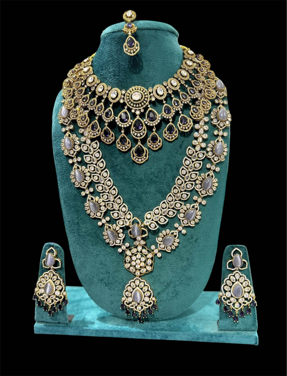Victorian Polish with Moissanite Stones Bridal Combo set - Nakshatra Jewels