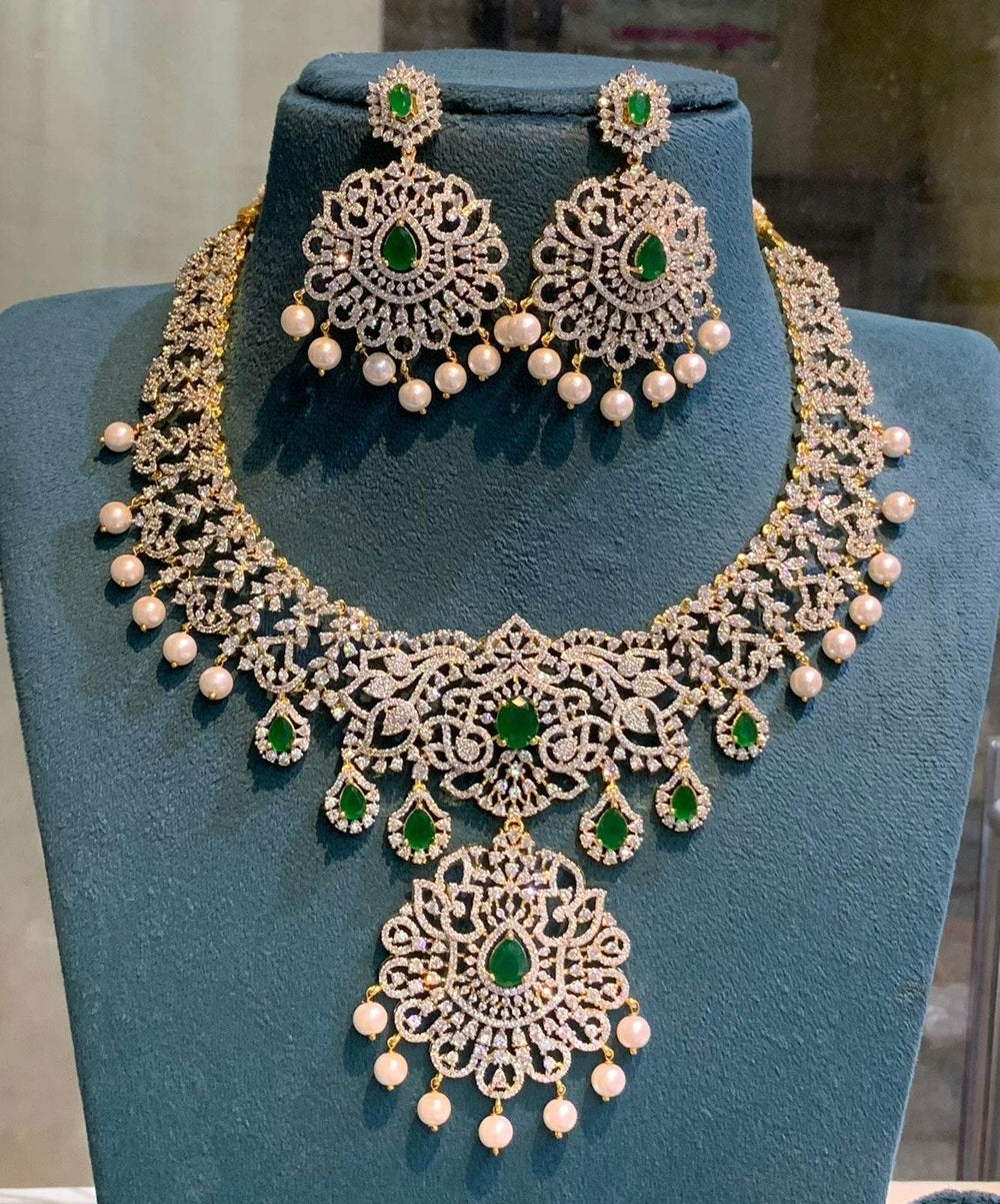 American Diamond Stones Bridal Necklace - Nakshatra Jewels
