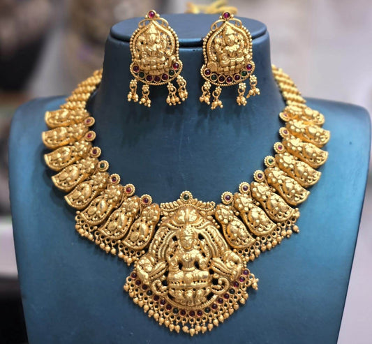 Nagasi Work with Kempu Stones Bridal Necklace - Nakshatra Jewels