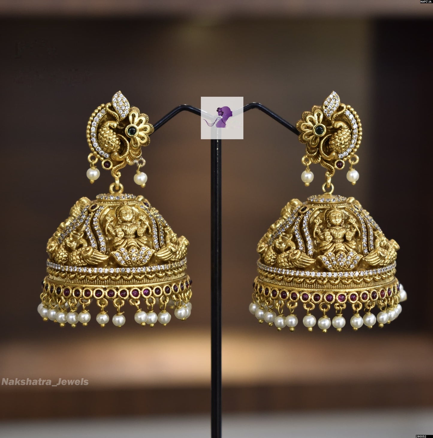 Nakshi work with AD Stones Bridal Earrings