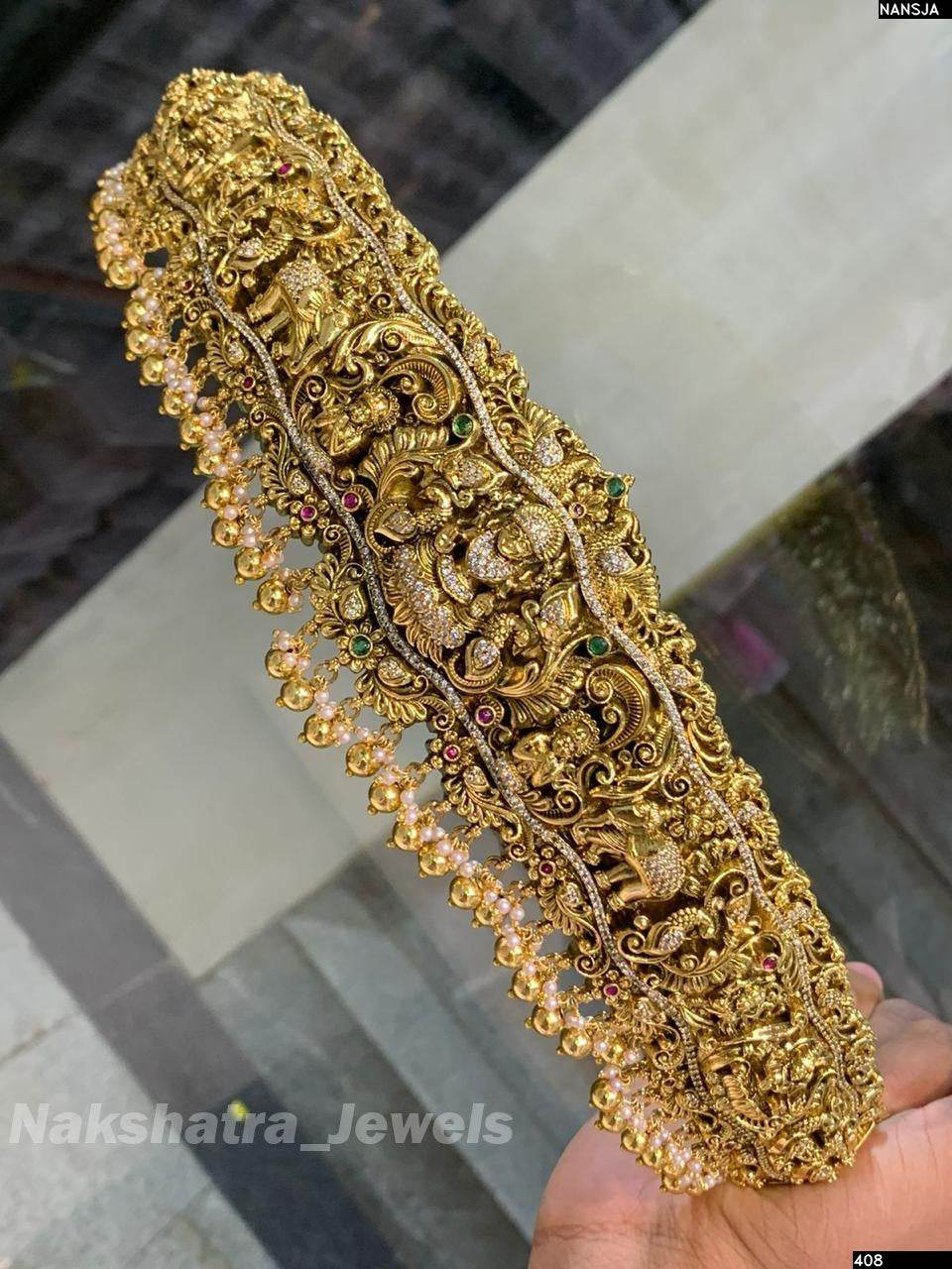 Nakshi Work with Kempu & AD Stones Bridal Hip Belt
