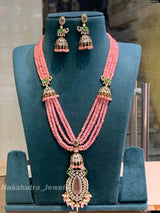 Victorian Polish AD Stones Pendent with Beads Haram - Nakshatra Jewels