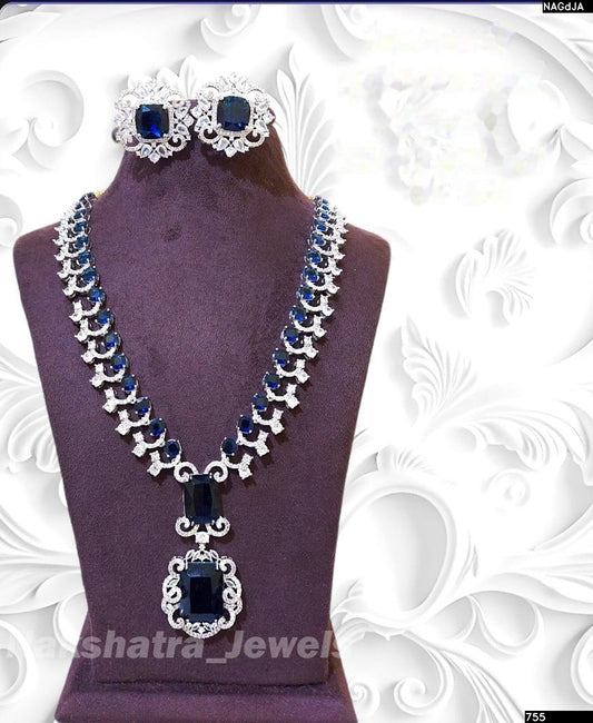 American Diamond Stones Bridal Necklace (Silver polish)