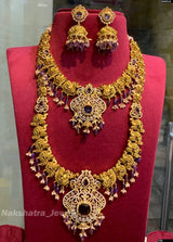 Victorian Polish AD Stones & Nakshi Work Bridal Combo Set - Nakshatra Jewels