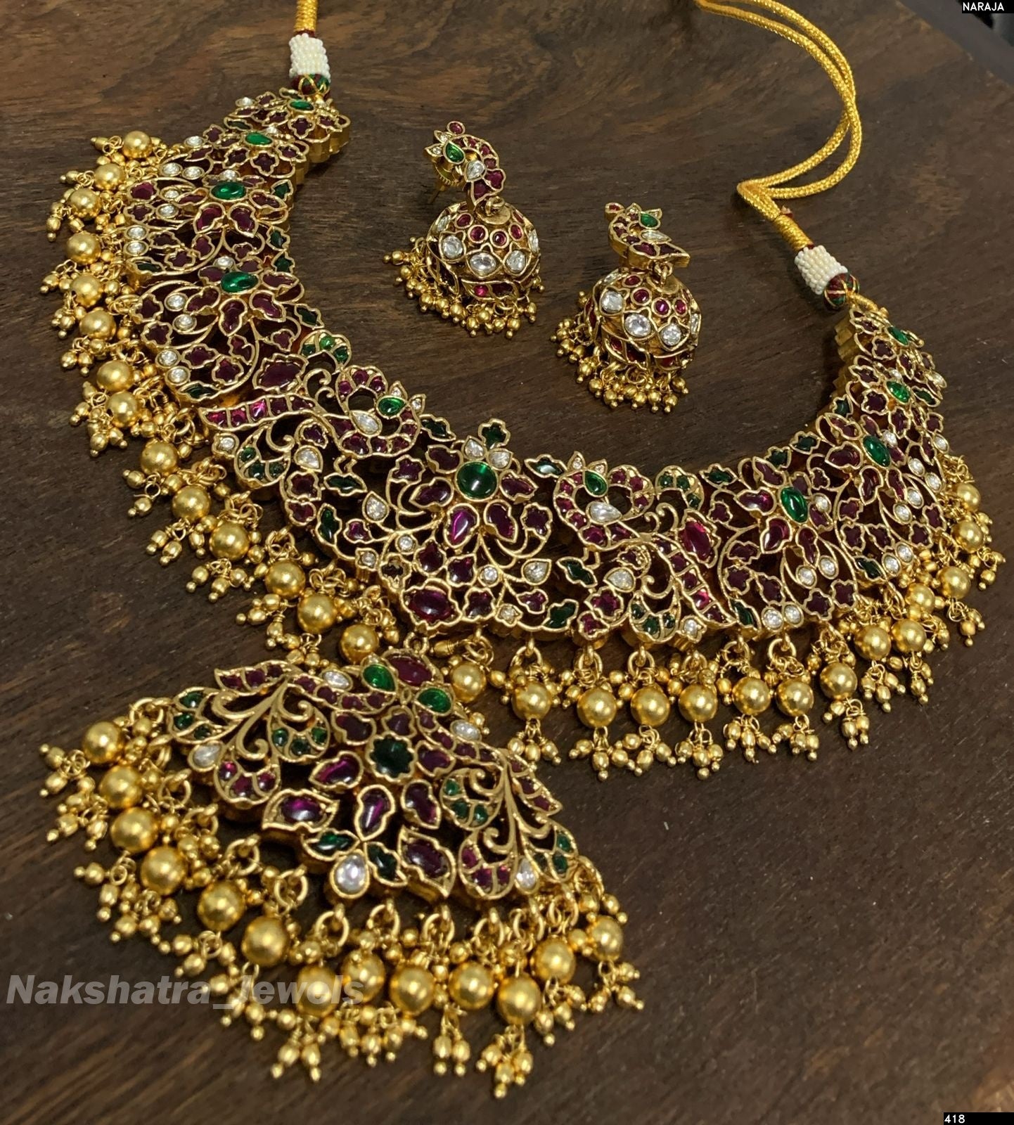 Nagasi Work with Kempu Stones Bridal Necklace