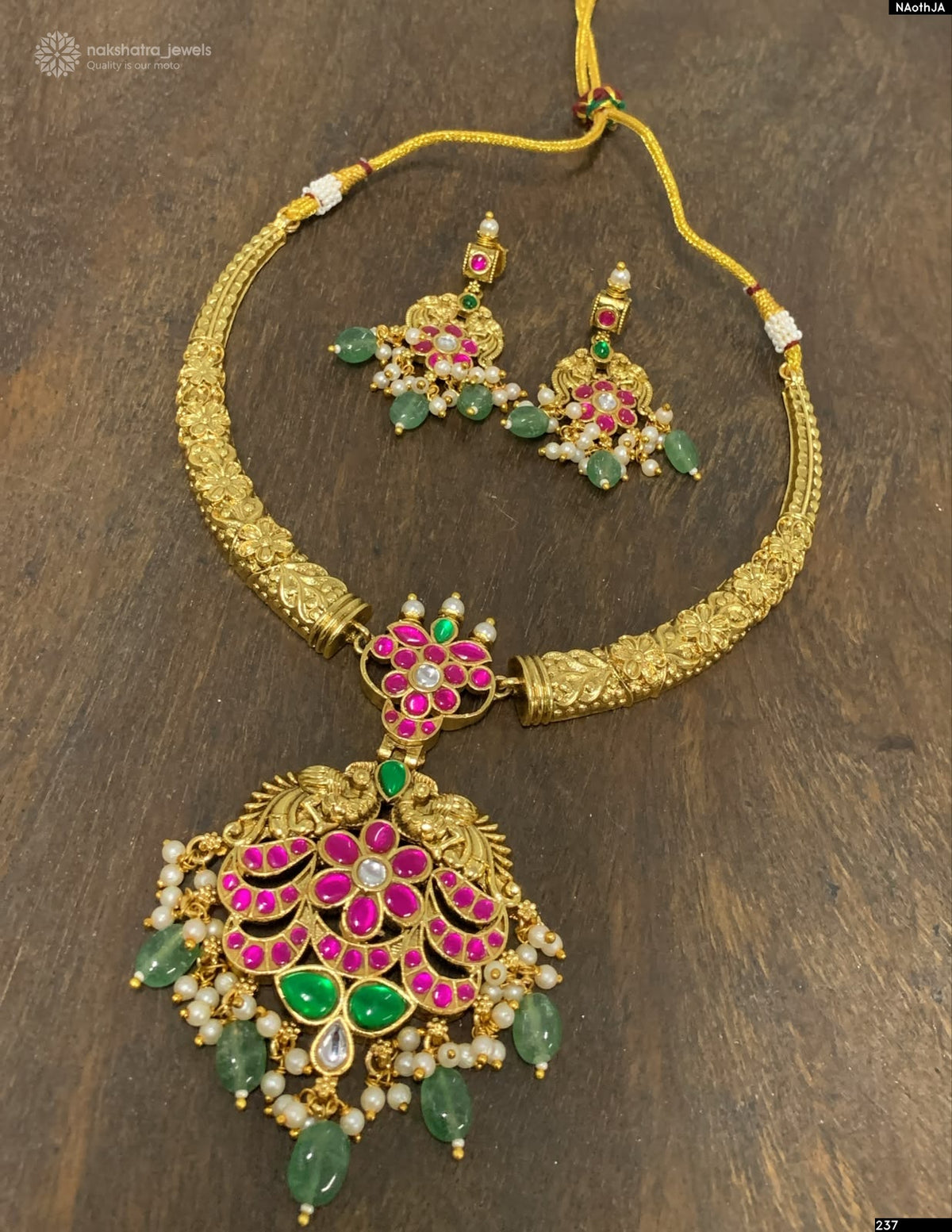 Nakshi Work with Kundan Stones Bridal Kante Necklace