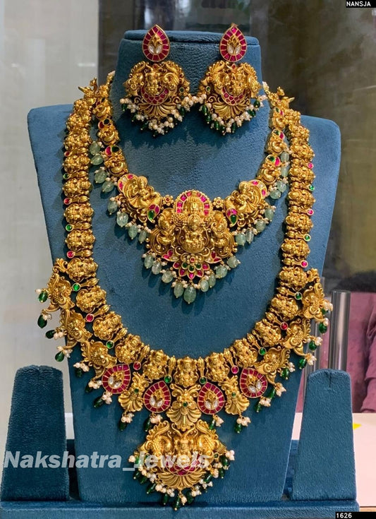 Nakshi work with Jadau Kundan Stones Bridal Set (3D Embosed)