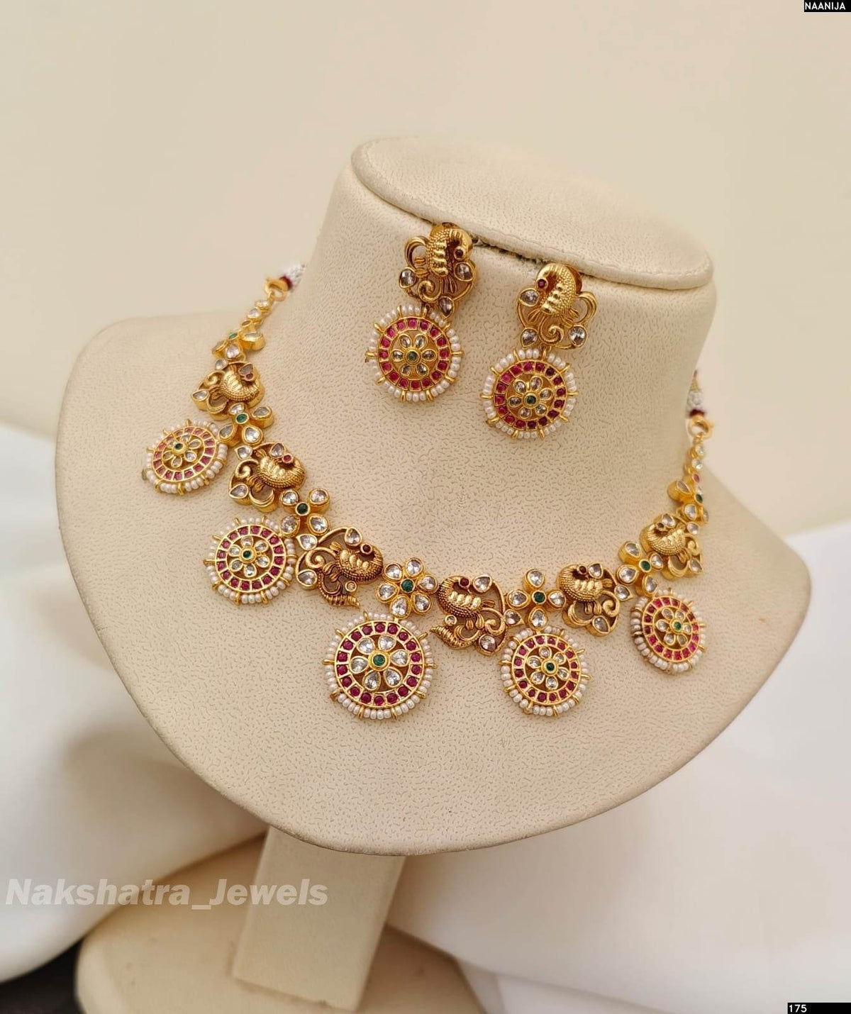Premium Matt with Kempu Stones Necklace