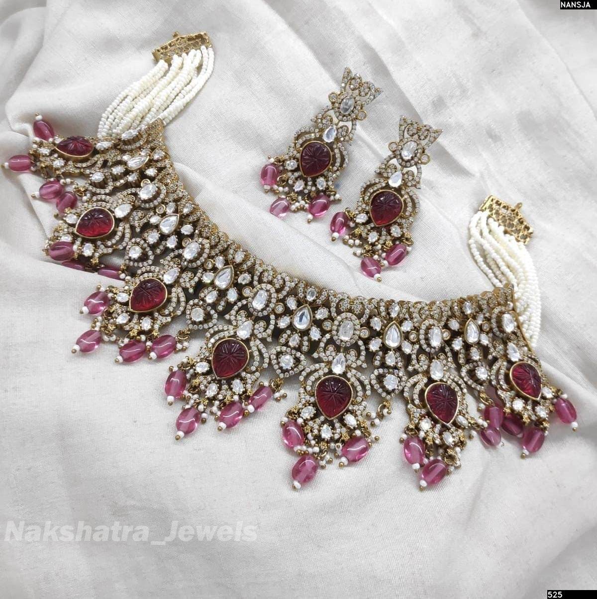 Victorian Polish with Moissanite Stones Bridal Choker