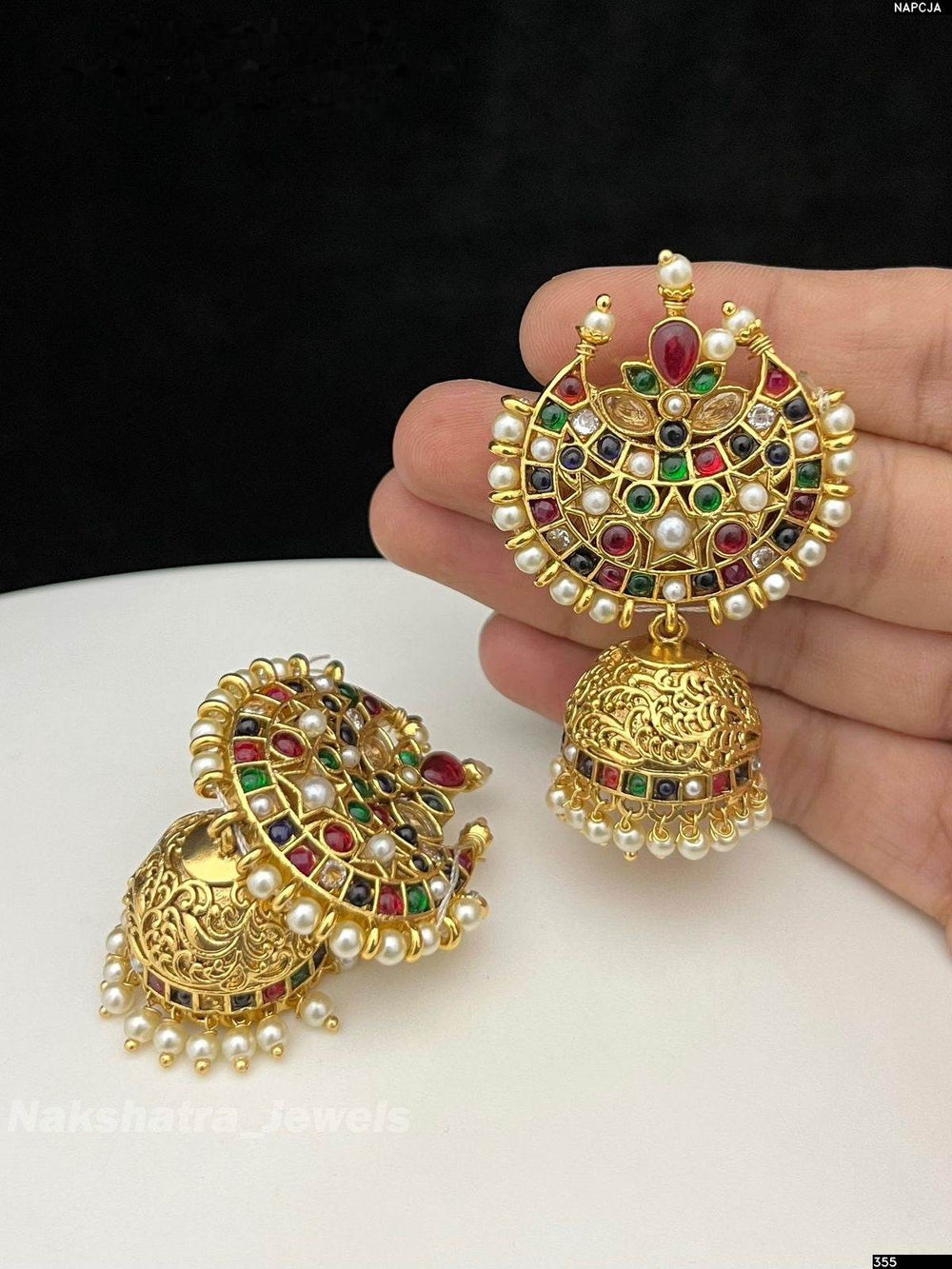 Premium Matt Finish with Kempu Stones Earrings - Nakshatra Jewels