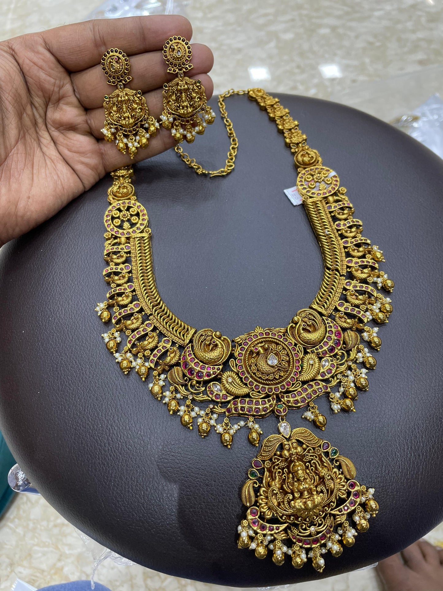 Nakshi Work with AD and Kempu Stones Bridal Haram