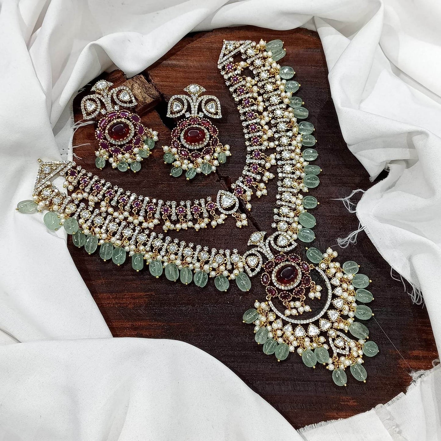 Victorian Polish with Mossianite Stones Bridal Haram - Nakshatra Jewels