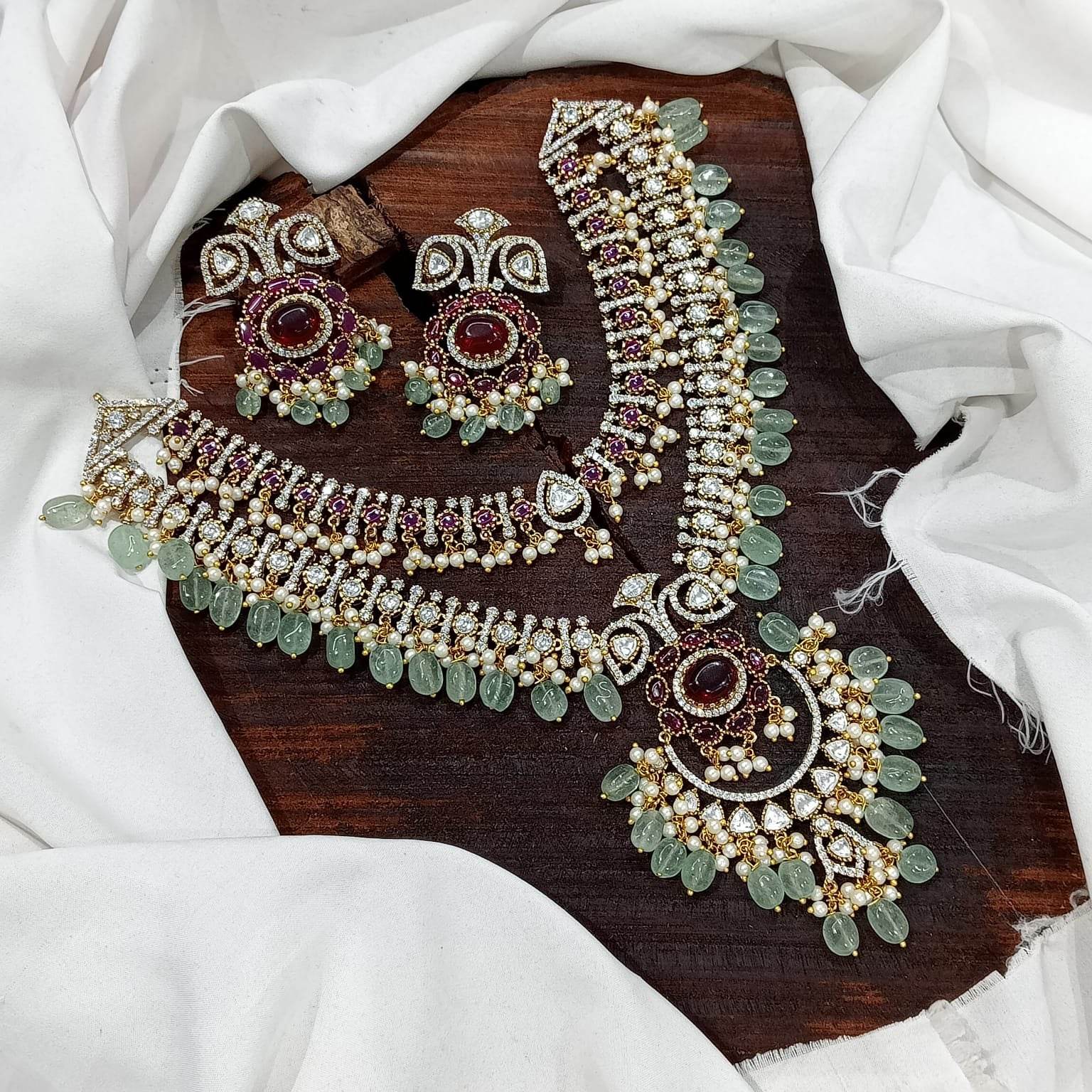 Victorian Polish with Mossianite Stones Bridal Haram - Nakshatra Jewels