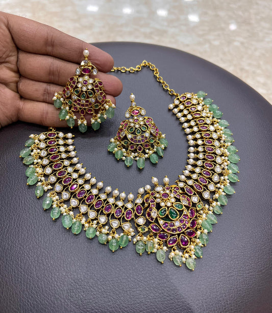 Premium Matt with Kempu Stones Necklace