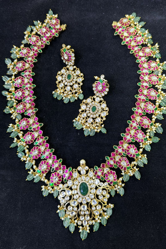 Jadau Kundan Stones Bridal Haram (Gold Replica)