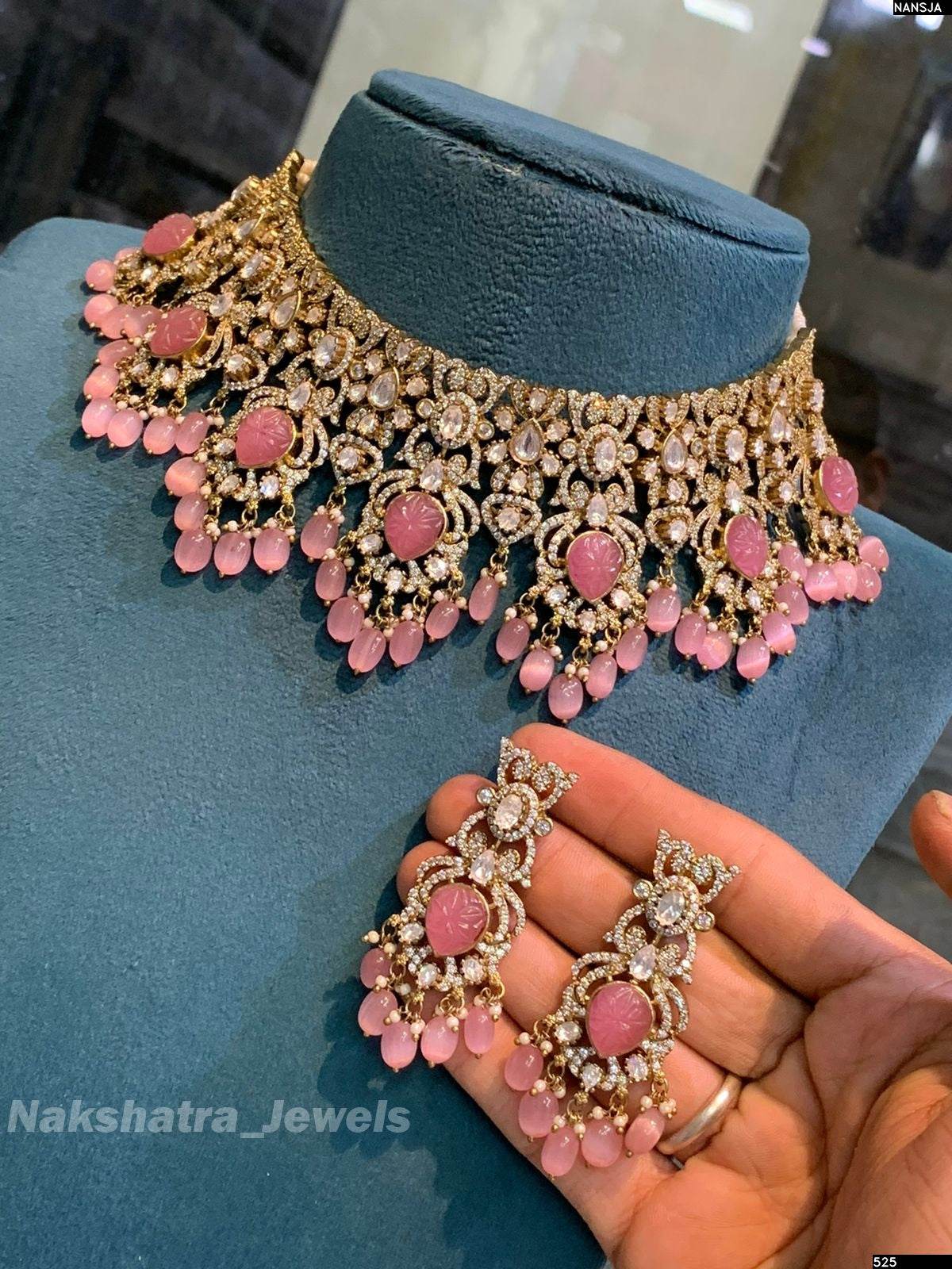 Victorian Polish with Moissanite Stones Bridal Choker