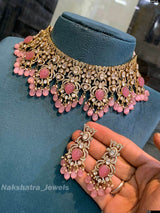 Victorian Polish with Moissanite Stones Bridal Choker - Nakshatra Jewels