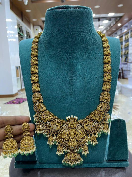 Nakshi Work with Kempu and AD Stones Bridal Haram