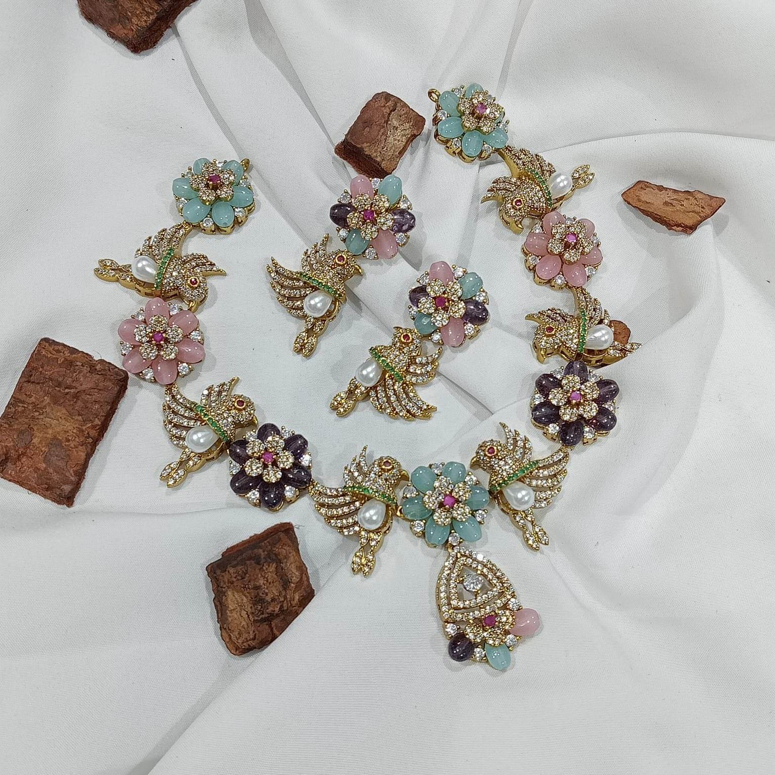 Victorian Polish with AD Stones Necklace - Nakshatra Jewels