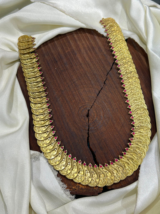 Nakshi Work with Kempu Stones Bridal Kaasu Haram